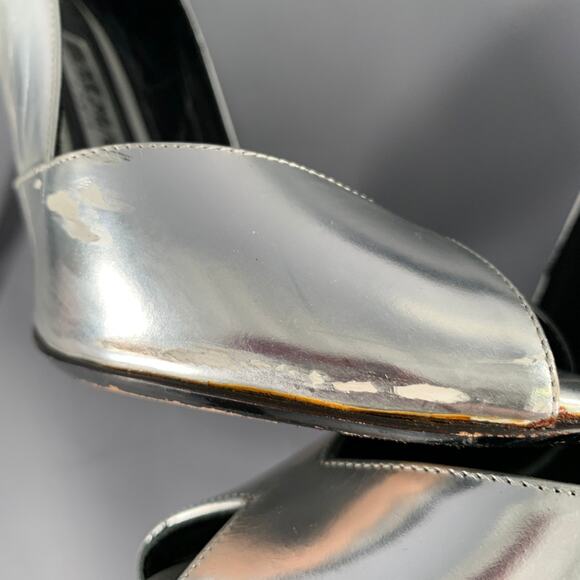 BALMAIN Size 6 Silver Patent Leather Peep Toe Heels Pumps - Picture 10 of 11